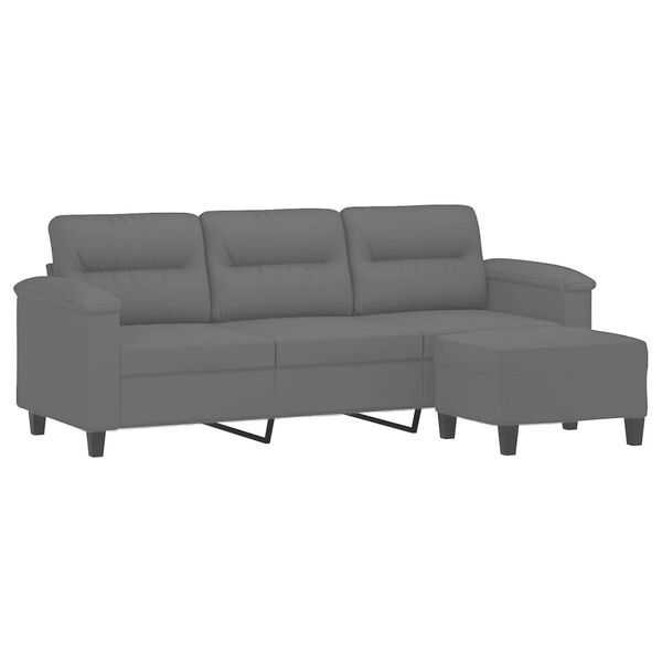 vidaXL 3-Seater Sofa with Footstool Dark Grey 180 cm Microfibre Fabric