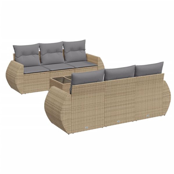 vidaXL 7 Piece Garden Sofa Set with Cushions Beige Poly Rattan