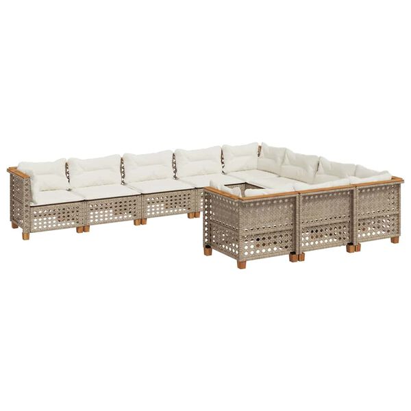 vidaXL 10 Piece Garden Sofa Set with Cushions Beige Poly Rattan