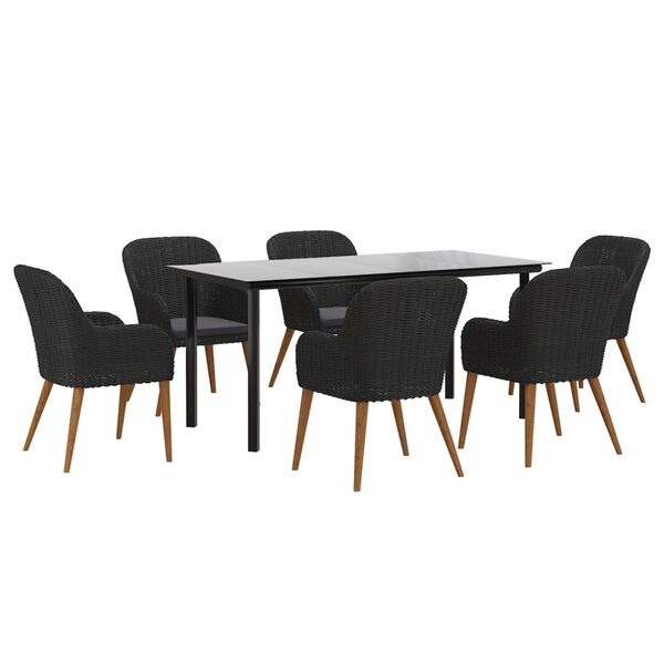 vidaXL 7 Piece Garden Dining Set with Cushions Black