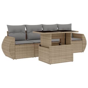 vidaXL 5 Piece Garden Sofa Set with Cushions Beige Poly Rattan