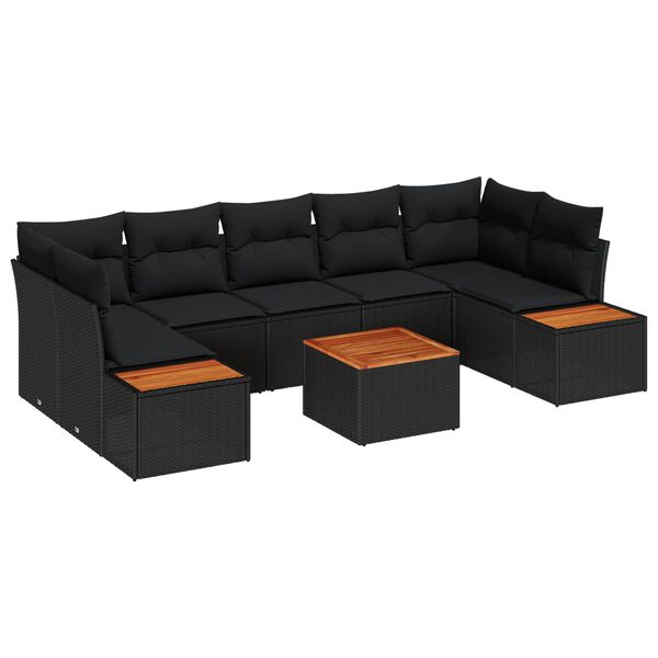 vidaXL Garden Sofa Set with Cushion 8 pcs Black Poly rattan