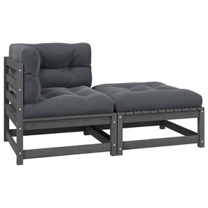 vidaXL 2 Piece Garden Lounge Set with Cushions Grey Solid Pinewood