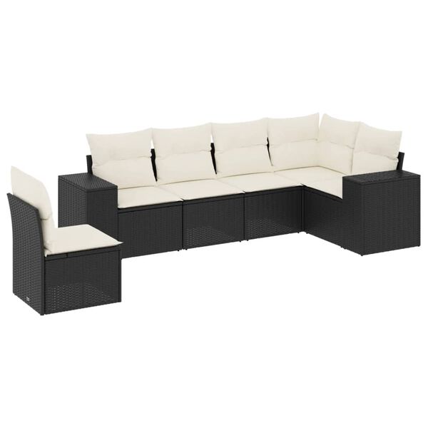 vidaXL 6 Piece Garden Sofa Set with Cushions Black Poly Rattan