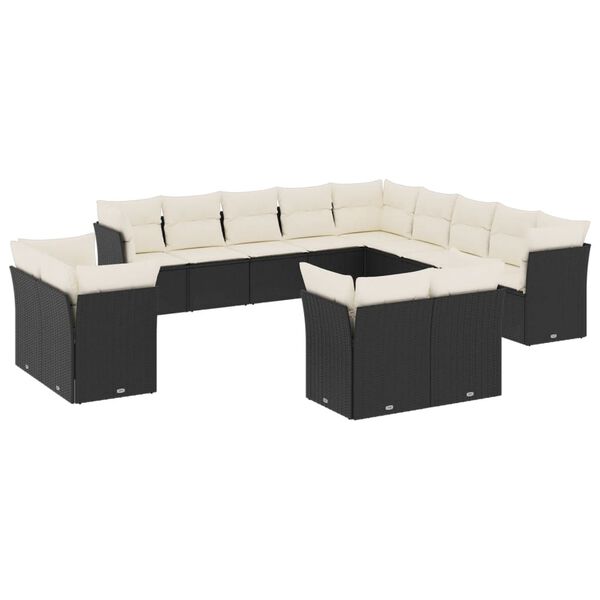 vidaXL 13 Piece Garden Sofa Set with Cushions Black Poly Rattan