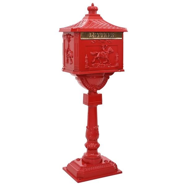 vidaXL Standing Mailbox Red 42.5 x 29.5 x 117 cm Cast Aluminum