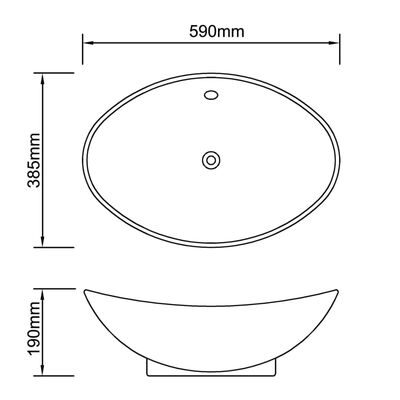 Luxury Ceramic Basin Oval with Overflow 59 x 38,5 cm