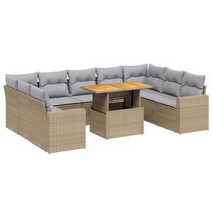 vidaXL 10 Piece Garden Sofa Set with Cushions Beige Poly Rattan