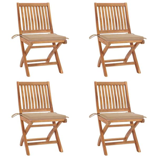 vidaXL Folding Garden Chairs with Cushions 4 pcs Solid Teak Wood