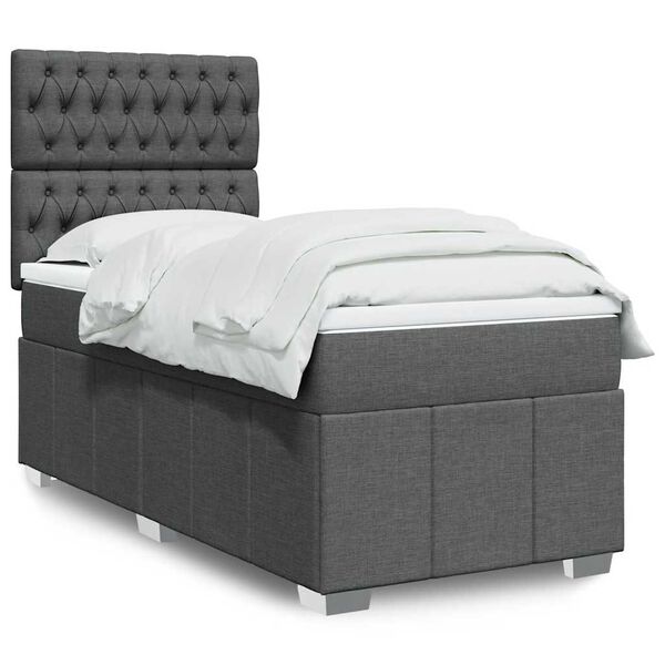 vidaXL Box Spring Bed with Mattress Dark Grey King Single Fabric