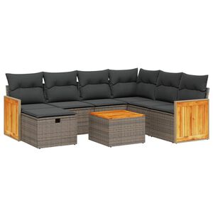 vidaXL 8 Piece Garden Sofa Set with Cushions Grey Poly Rattan