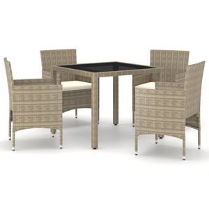vidaXL 5 Piece Garden Dining Set Poly Rattan and Tempered Glass Beige