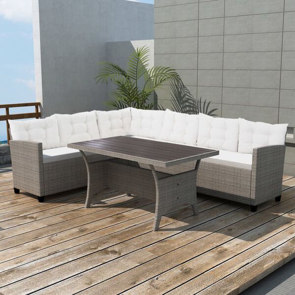 vidaXL 3 Piece Garden Lounge Set with Cushions Poly Rattan Grey