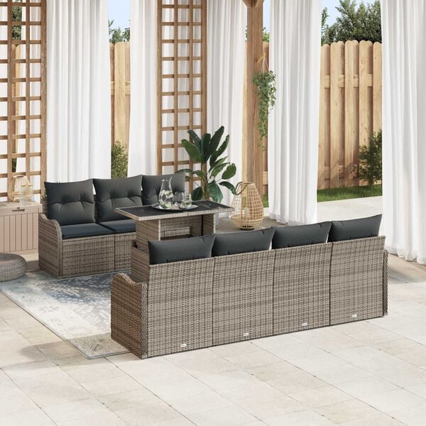 vidaXL Garden Sofa Set with Cushion 8 pcs Grey Poly rattan