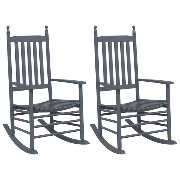 vidaXL Rocking Chairs with Curved Seats 2 pcs Grey Solid Wood Poplar