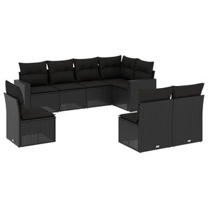 vidaXL 8 Piece Garden Sofa Set with Cushions Black Poly Rattan