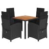 vidaXL 5 Piece Garden Dining Set with Cushions Black Poly Rattan