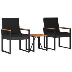 vidaXL Outdoor Furniture Set with Cushion 3 pcs Black Poly Rattan