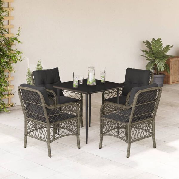 vidaXL 5 Piece Garden Dining Set with Cushions Grey Poly Rattan