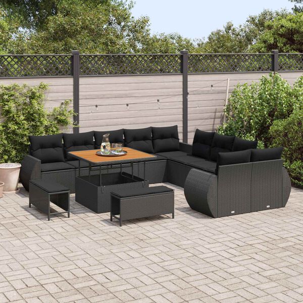 vidaXL Garden Sofa Set with Cushion with Storage 13 pcs Black