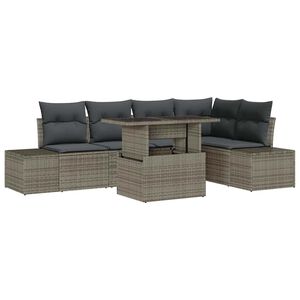 vidaXL Garden Sofa Set with Storage 6 pcs Grey Poly rattan