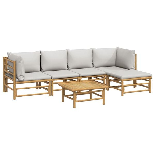 vidaXL 6 Piece Garden Lounge Set with Light Grey Cushions Bamboo