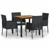 vidaXL 5 Piece Garden Dining Set with Cushions Black Poly Rattan