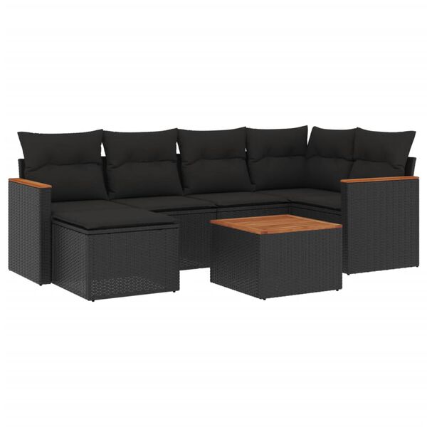 vidaXL 7 Piece Garden Sofa Set with Cushions Black Poly Rattan
