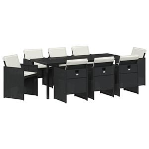 vidaXL Garden Dining Set 9 pcs Black Poly Rattan