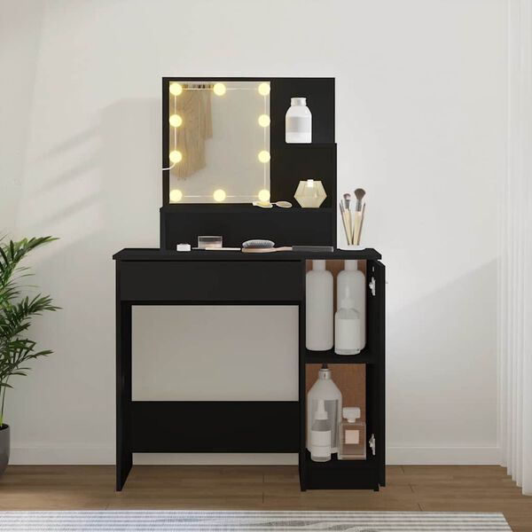vidaXL Dressing Table with LED Black 86.5x35x136 cm