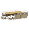 vidaXL 15 Piece Garden Dining Set with Cushions Poly Rattan Beige