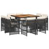 vidaXL 9 Piece Garden Dining Set with Cushions Black Poly Rattan