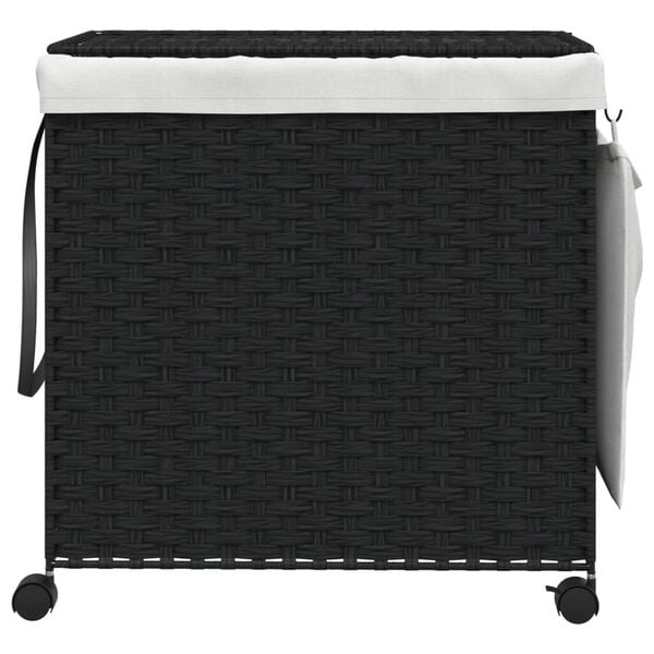 vidaXL Laundry Basket with Wheels Black 60x35x60.5 cm Rattan