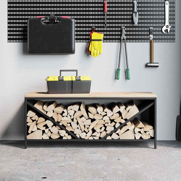 vidaXL Firewood Rack with Wooden Top Black 100.5x35.5x40 cm