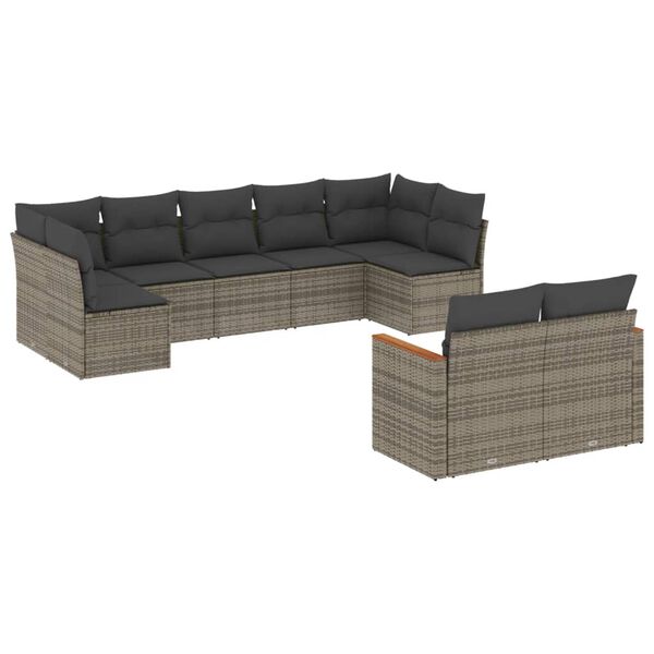 vidaXL 9 Piece Garden Sofa Set with Cushions Grey Poly Rattan