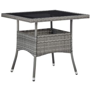 vidaXL Dining Table | Grey | PE rattan and steel frame, tempered glass | 80 cm