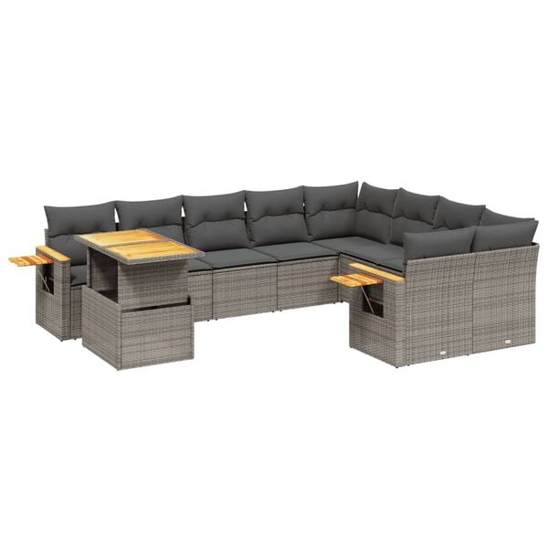 vidaXL 10 Piece Garden Sofa Set with Cushions Grey Poly Rattan