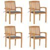 vidaXL Stacking Garden Chairs with Cushions 4 pcs Solid Teak Wood