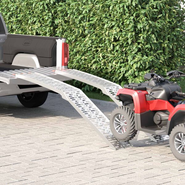 vidaXL Loading Ramp Folding 2 pcs Silver 222 x 29 x 14 cm Aluminium