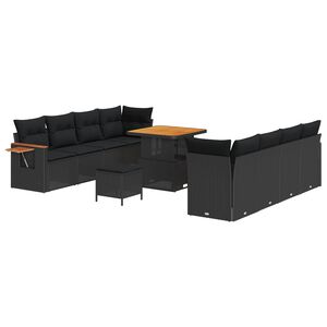 vidaXL Garden Sofa Set 12 pcs 10-Seater Black Poly Rattan
