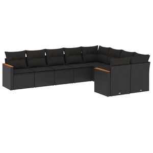 vidaXL 9 Piece Garden Sofa Set with Cushions Black Poly Rattan