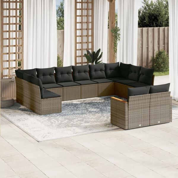 vidaXL 12 Piece Garden Sofa Set with Cushions Grey Poly Rattan