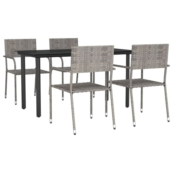 vidaXL 5 Piece Garden Dining Set Grey and Black Poly Rattan and Steel