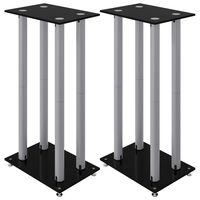 vidaXL Speaker Stands 2 pcs Black&Silver Tempered Glass 4 Pillars Design