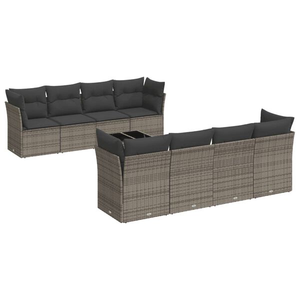 vidaXL 9 Piece Garden Sofa Set with Cushions Grey Poly Rattan