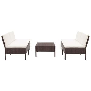 vidaXL 5 Piece Garden Sofa Set with Cushions Poly Rattan Brown