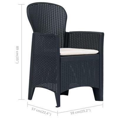 vidaXL Garden Chairs 2 pcs with Cushion Anthracite Plastic Rattan Look