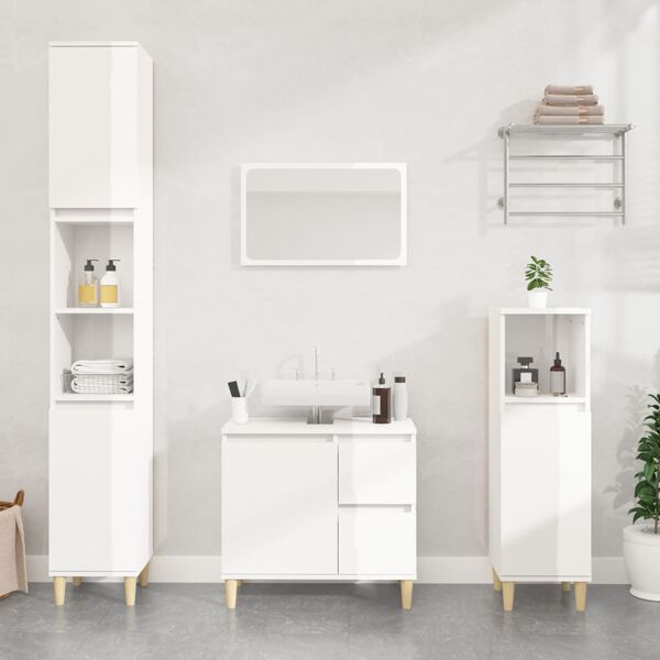 vidaXL Bathroom Cabinet High Gloss White 30x30x100 cm Engineered Wood