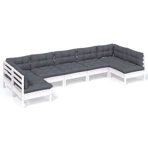vidaXL 7 Piece Garden Lounge Set with Cushions White Solid Pinewood