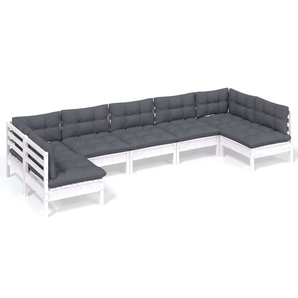 vidaXL 7 Piece Garden Lounge Set with Cushions White Solid Pinewood